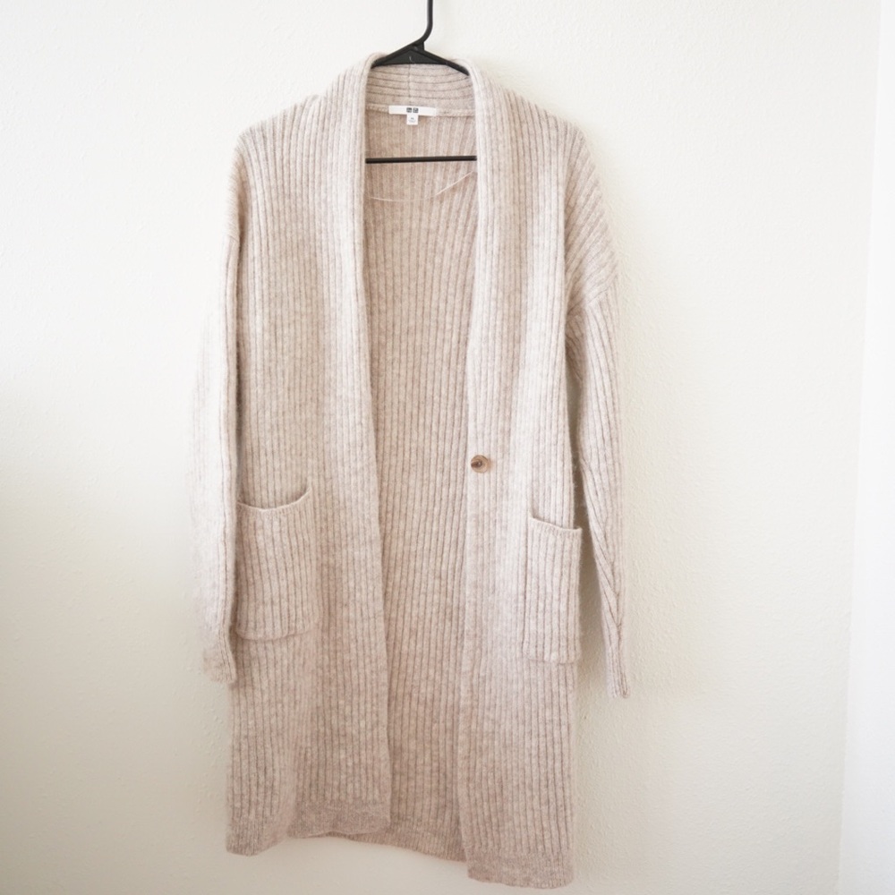 Oatmeal colored wool cardigan
